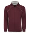 Thumbnail Burgundy zip-up hoody with grey-lined hood, front view.
